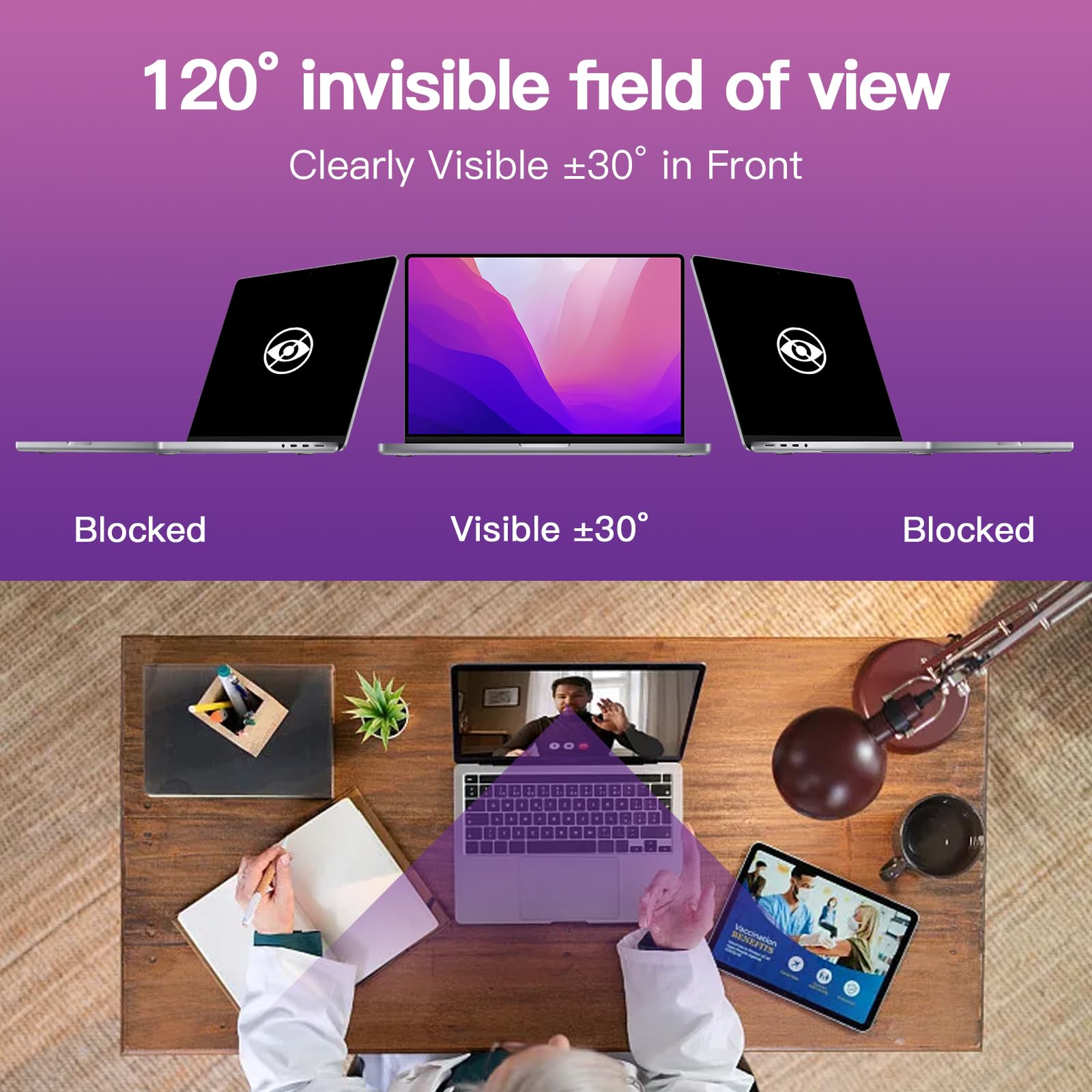 Liliongth Privacy Screen For Macbook Air 13.6'' (2022 2024, M2 M3 Chip)   Removable Privacy Filter With Anti Blue Light Protecti